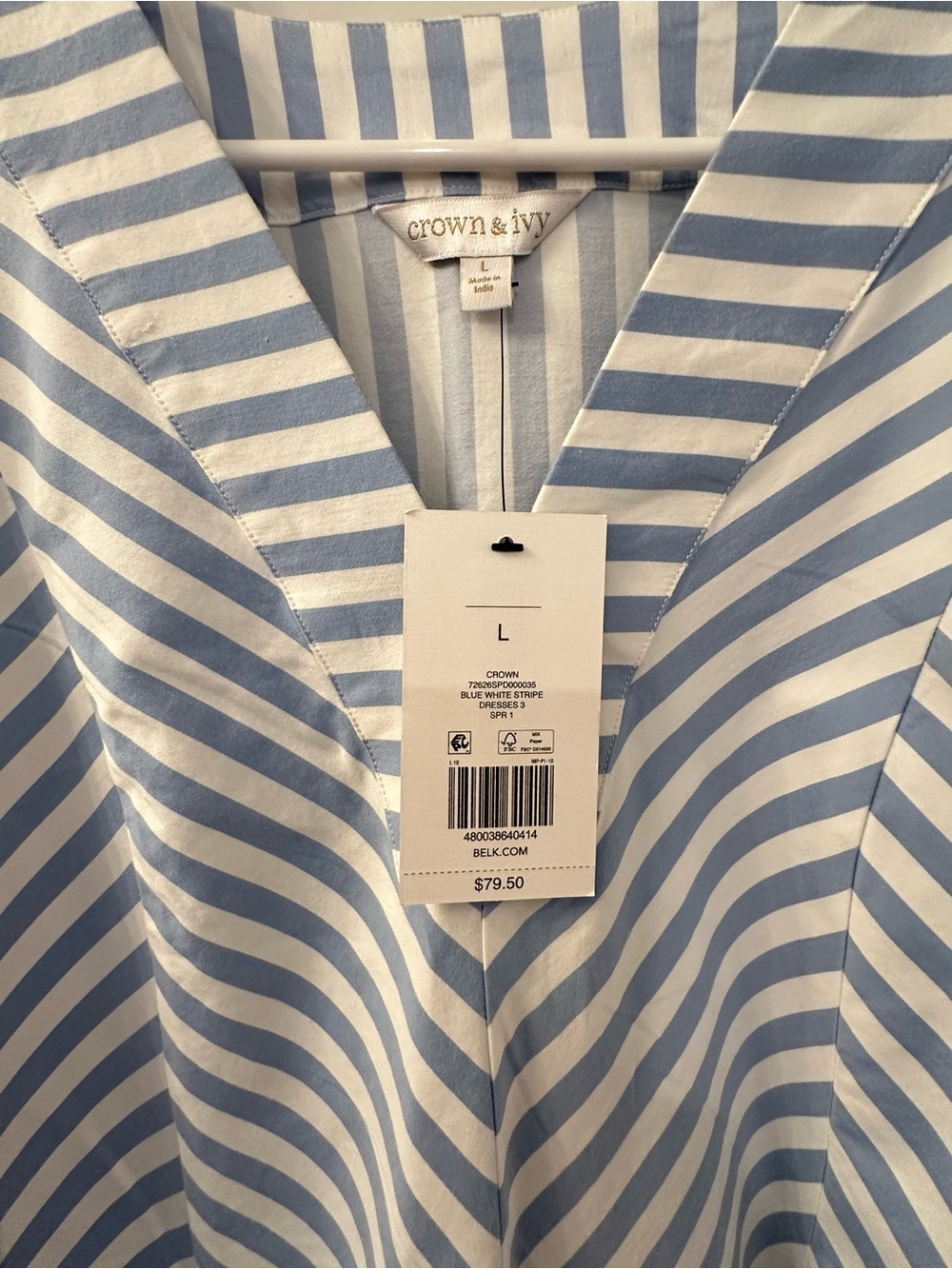crown & ivy Blue and White Striped V-Neck Swim Coverup - Picture 3 of 3